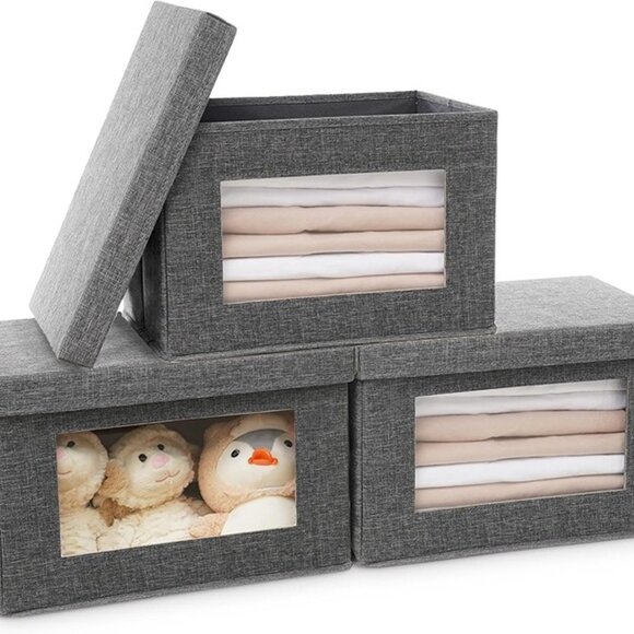 NEW 3 Pack Storage Bins with Lids, Fabric Foldable Storage Bins with Soft Cord - Picture 3 of 8